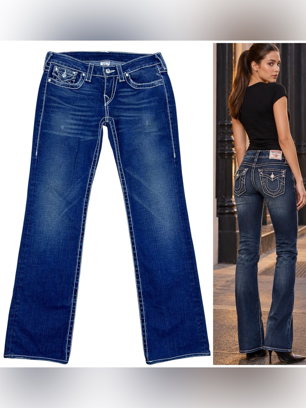 True Religion Disco Billy Gig T Bootcut Jeans 29 Crystal Flap Pockets Y2K USA